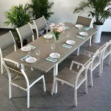 Modern Large 8 Seater Metal Weatherproof White Champagne Glass Top Extending Garden Furn Garden Table And Chairs Rectangular Dining Table 8 Seater Dining Table