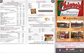 Chiaro S Pizzeria Restaurant Menu In Sellersville Pennsylvania