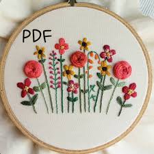 Diy Hand Embroidery Pattern Pdf Hand Embroidered Flower Garden Roses And Sunflowers Summer Colors Instant Download Pdf Nursery Decor In 2020 Flower Embroidery Designs Hand Embroidery Tutorial Hand Embroidery Pattern