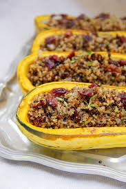 Quinoa And Cranberry Stuffed Delicata Squash A Little Rosemary And Time Delicata Squash Recipe Winter Vegetables Recipes Vegan Main Dishes