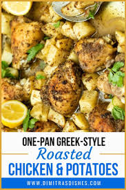 One Pan Greek Style Roasted Chicken Potatoes Recipe Roasted Chicken And Potatoes Chicken Potatoes Greek Chicken And Potatoes