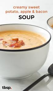 Creamy Sweet Potato Apple And Bacon Soup Recipe Bacon Soup Sweet Potato Soup Soup