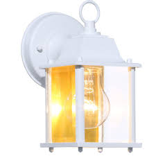 Hampton Bay 1 Light White Outdoor Wall Lantern Sconce Bpm1691 Wht The Home Depot Glass Wall Lights Outdoor Wall Light Fixtures Clear Glass Wall Light