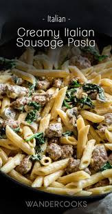 Creamy Italian Sausage Pasta Parmesan Cheese Loaded Cream Sauce With Italian Sausages Mushroom Baby Spinac Sausage Pasta Italian Sausage Pasta Pasta Dishes
