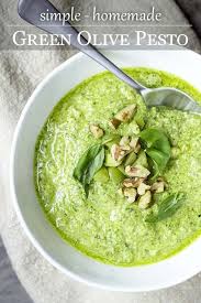 Simple Homemade Green Olive Pesto Recipe Olive Pesto Pesto Homemade Recipes