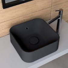 Vasque A Poser Resine De Synthese L 38 X P 38 Cm Noir Sensea Capsule Vasque A Poser Vasque Lave Main Wc