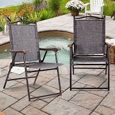 Gymax Set Of 2 Folding Patio Furniture Sling Back Chairs Outdoors Gray Walmart Com Outdoor Chairs Patio Furniture Patio Chairs