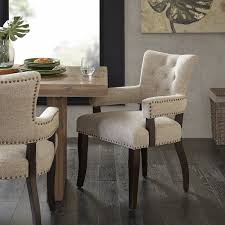 Idabel Tufted Upholstered Arm Chair In Oatmeal Farmhouse Dining Chairs Dining Arm Chair Solid Wood Dining Chairs