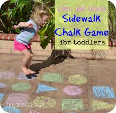 Colors And Shapes Sidewalk Chalk Game For Toddlers Outdoor Activities For Toddlers Toddler Activities Chalk Activities