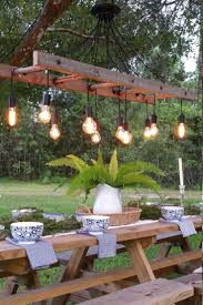 Outdoor Antique Farmhouse Ladder Chandelier With Vintage Edison Bulbs Id Lights Farmhouse Dining Rooms Decor Diy Outdoor Lighting Outdoor Dining