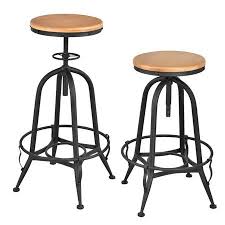 Costway Set Of 2 Vintage Bar Stools Industrial Metal Design Wood Top Adjustable Swivel Walmart Com Vintage Bar Stools Bar Stools Counter Height Bar Stools