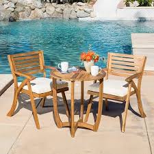 Esme Acacia Wood 3 Piece Outdoor Bistro Set With Cushions Teak Finish Walmart Com Outdoor Bistro Set Outdoor Patio Furniture Sets Patio Furnishings