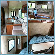 Travel Trailer Makover Part 4 Wallpaper Removal A Dismantled Trailer And New Side Curtains Removable Wallpaper Travel Trailer Camper Wallpaper