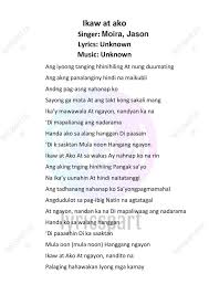 Ikaw At Ako Lyrics Best Of Moira Dela Torre Jason Marvin Lyrics Greatest Songs Traveling By Yourself