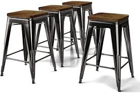 Vipek 24 Inch Metal Bar Stool Counter Height Barstools With Solid Wood Seat Set Of 4 Backles Counter Height Bar Stools Stackable Dining Chairs Metal Bar Stools