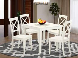 It seats two to four. Amazon Com 5 Pc Small Kitchen Table Set And 4 Hard Wood Dining Chairs In Linen White Furniture Decor