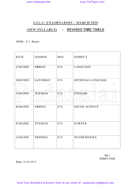 Sslc 10th Public Exam Time Table March 2020 Revised Padasalai No 1 Educational Website Exam Time Exam Model Question Paper