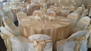 Soft Gold Shantung Tablecloths And Chair Sashes Ivory Polyester Custom Chair Covers Ivory Satin Napkins Pl White Chair Covers White Chair Chair Decorations