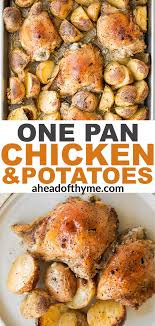 One Pan Garlic Roasted Chicken And Baby Potatoes Recipe Chicken Dinner Recipes Chicken Recipes Baked Chicken Recipes