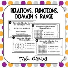 Relations Functions Domain Range Task Cards Students Identify Domain And Range As Well As Deter Teaching Algebra Middle School Math Teacher Teaching Math