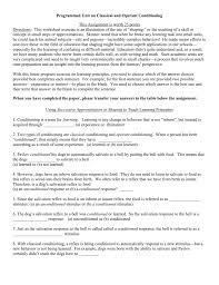 We review empirical studies and theoretical approaches to two large classes of operant. Classical Conditioning Worksheet Answer Key Worksheet List