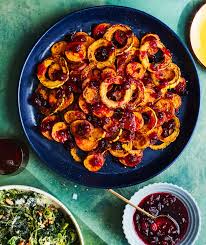 Roasted Sweet Potato And Delicata Squash With Cranberry Agrodolce Recipe Recipes Cranberry Recipes Roasted Sweet Potatoes