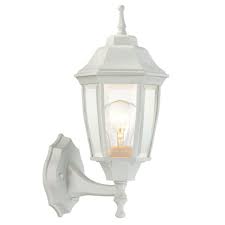 Hampton Bay 1 Light White Outdoor Dusk To Dawn Wall Lantern Sconce Bpp1611 Wht The Home Depot Exterior Light Fixtures Outdoor Light Fixtures Wall Lantern