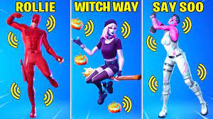 Fortnite comes with different emotes (dances) that will allow users to express themselves uniquely on the battlefield. Legendary Fortnite Dances Emotes With Voices 1 Halloween Witch Way Rollie Say So Youtube