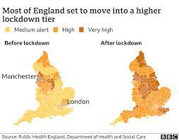 It is illegal to leave home without a reasonable excuse. Covid 19 Tiers Almost All Of England Facing Tough Virus Rules Bbc News