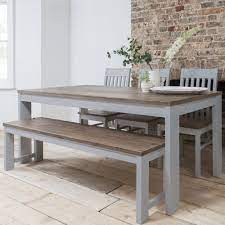 Love the table and chairs pictured? Hever Dining Table With 3 Chairs And Bench In Grey And Dark Pine Noa Nani