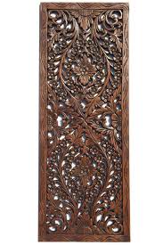 Floral Wood Carved Wall Panel Wall Hanging Asian Home Decor Decorative Thai Wall Relief Panel Sculpture Large Wood Wall Plaque 35 5 X13 5 X0 5 Color Option Carved Wood Wall Art Carved Wood Wall Decor
