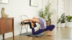 King Pigeon Pose With A Chair Carrie Owerko Iyengar Yoga Chair Yoga King Pigeon Pose