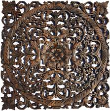 Oriental Carved Floral Wall Decor Unique Asian Wood Wall Art Large Square Carved Wood Panel Rustic Wall Decor 24 Color Options Available Large Wood Wall Art Carved Wall Art Floral Wall Decor