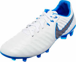 Nike Tiempo Legend Vii Elite Fg Youth White Metallic Cool Grey Blue Hero Soccerpro Nike Shoes Blue Kids Soccer Shoes Football Boots