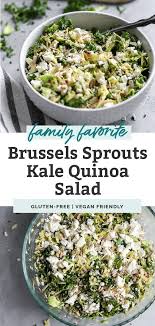 Shredded Brussels Sprouts Kale Quinoa Salad With Lemon Dijon Vinaigrette Fit Mitten Kitchen Recipe Quinoa Salad Brussel Sprouts Shredded Brussel Sprouts