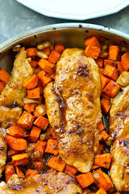 Maple Glazed Skillet Chicken Breasts With Sweet Potato Hash Recipe Chicken Sweet Potato Sweet Potato Dinner Sweet Potato Hash