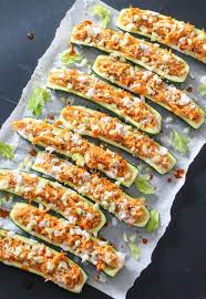 Buffalo Chicken Zucchini Boats Destination Delish Recipe Chicken Zucchini Boats Zucchini Boat Recipes Zucchini