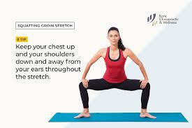 Squatting Groin Stretch This Is A Slightly More Advanced Groin Stretch That Intensifies The Exe Best Stretching Exercises Muscle Stretches Massage Therapy