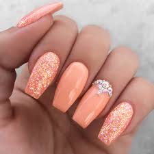 4.6 out of 5 stars 3,192 ratings. Girly Peach Glitter Rhinestone Nails Colored Acrylic Nails Peach Acrylic Nails Rhinestone Nails