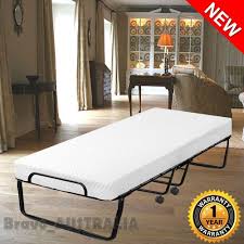 Portable Folding Single Bed W Mattress Wheels Camping Guest Metal Fold Up 150kg Single Mattress Cheap Single Beds Mattress