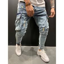 Ripped stylish low waist skinny blue jeans. Side Stripes Ripped Jeans Men Streetwear Skinny Joggers Men Jeans Trousers Men Stylish Men Denim Pants Shopee Malaysia
