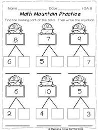 This kindergarten math worksheet asks kids to color empty circles that represent missing numbers and then use that information to solve an addition problem that makes 10. Math Mountain Print And Go Practice Pages 1st Grade Math Interactive Math Kindergarten Classroom Math Games