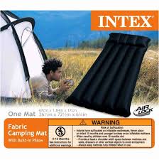 Intex Inflatable Fabric Camping Mat Built In Pillow Outdoor Mattress Air Bed New Intex Camping Mattress Camping Mat Air Mattress Camping