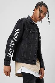 Fear The Youth Graphic Distressed Denim Jacket Forever 21 Denim Design Aesthetic Clothes Jackets Men Fashion