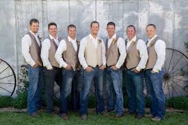 Casual Blue Jean And Tan Vest Groomsmen Look Country Wedding Groomsmen Rustic Wedding Groomsmen Country Wedding ✓ free for commercial use ✓ high quality images. casual blue jean and tan vest groomsmen