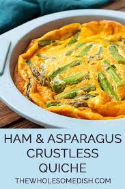 Ham And Asparagus Crustless Quiche The Wholesome Dish Recipe Quiche Recipes Crustless Quiche Healthy Ham