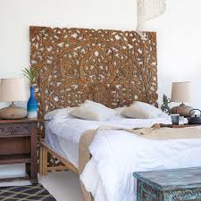 Kingsize Headboard Balinese Wooden Panel In Boho Design · headboard contains a compartment in which all rest of the pieces are stored, ready for assembly. balinese carved wooden king size bed headboard