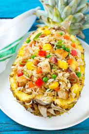 This Recipe For Pineapple Fried Rice Is Loaded With Chicken Bacon Crunchy Veggies And Juicy Pineapple Pineapple Fried Rice Recipe Easy Rice Recipes Recipes