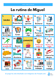 Juego De Mesa La Rutina De Miguel Espanol De Escuela Primaria Ensenando Espanol Clase De Espanol