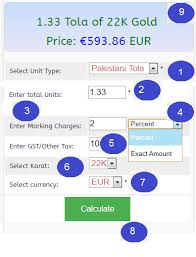 Gold Jewelry Price Calculator Of 22k 21k 18k 14k Gram Oz Tola Ratti Etc